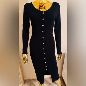 Riley & James Black Long Sleeve Button-Up Knit Sweater Dress, Size L